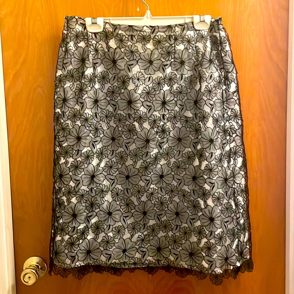 Black and White Skirt with Floral Overlay